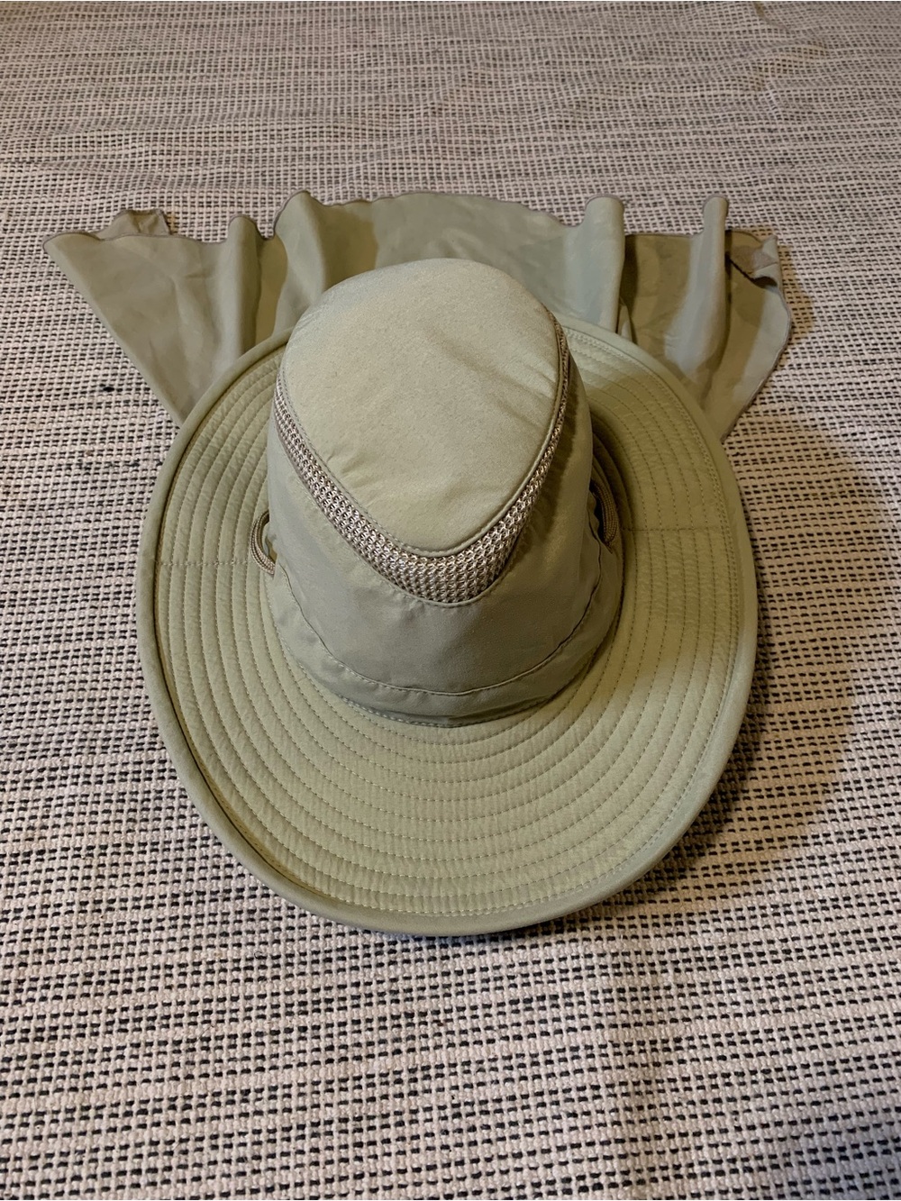 Tilley Airflo Wide Brim Sun Hat Beige Tan Made in Canada with Neck Guard 7 1/8
